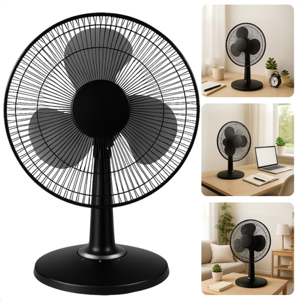 Cheqo® Tafelventilator - Ventilator - Tafel Ventilator - Bureau Ventilator - Fan - Airco Alternatief - Oscillerend - Verstelbare Snelheid - Compact Design - Zwart