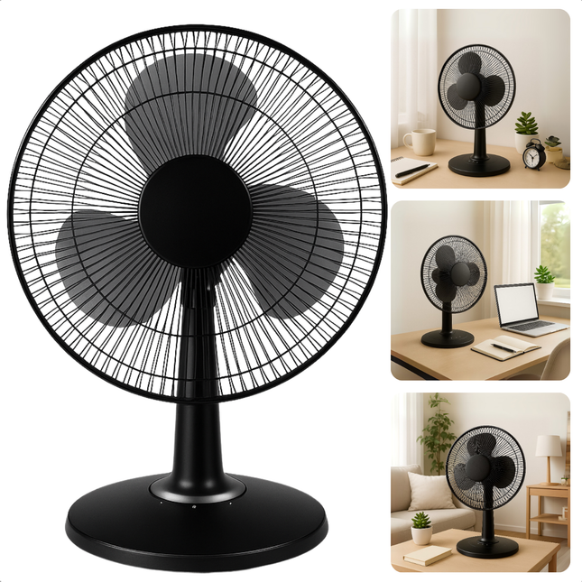 Cheqo® Tafelventilator - Ventilator - Tafel Ventilator - Bureau Ventilator - Fan - Airco Alternatief - Oscillerend - Verstelbare Snelheid - Compact Design - Zwart