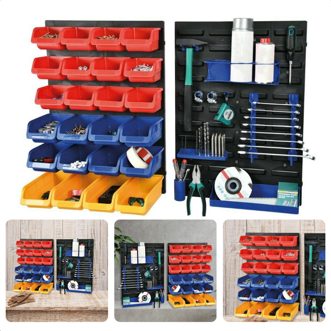 Cheqo® Gereedschapswand - 59 x 42 cm - 43-delige Set - Draagvermogen 32 kg - Bakken - Houders - Ophanghaken - Incl. Bevestigingsmateriaal - Gereedschapsbord - Gereedschapshouder - Ruimtebesparend Design Gereedschapswanden
