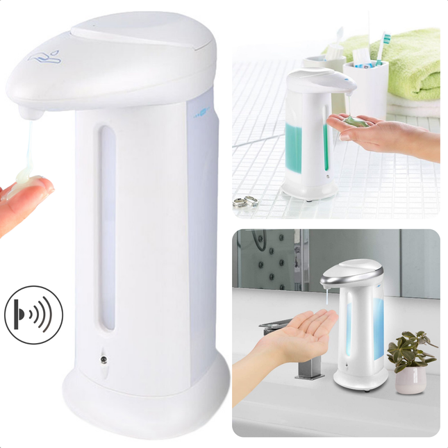 Cheqo® Automatische Zeepdispenser - Zeeppompje - Zeeppomp Contactloos 330 ml - Zeeppompje - Wit - Voor Vloeibare Zeep en Handgel
