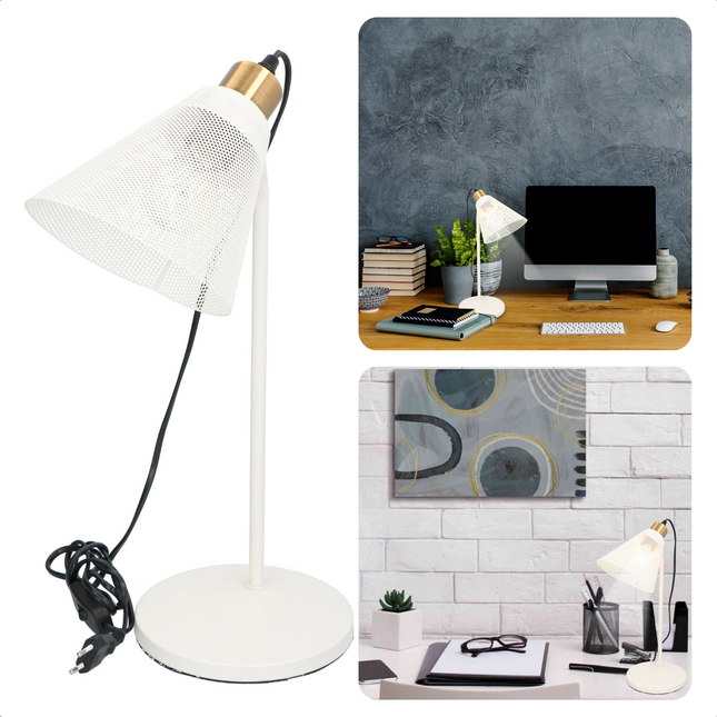 Cheqo® Stijlvolle Tafellamp - Koperen Ontwerp Met Metalen Kap - 40W - 220 Lumen - Bureaulamp - Lamp voor Slaapkamer - Leeslamp - Werklamp - Sfeerlamp - Stijlvol - Tijdloos - Lange Levensduur bureaulampen