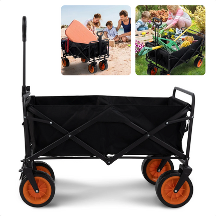 Cheqo® Opvouwbare Bolderkar met Rem - Zwart - 101x56x104 cm - Max. 80 kg - Inklapbaar - Handige Bolderwagen