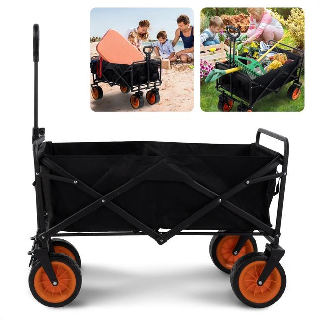 Cheqo® Opvouwbare Bolderkar met Rem - Zwart - 101x56x104 cm - Max. 80 kg - Inklapbaar - Handige Bolderwagen