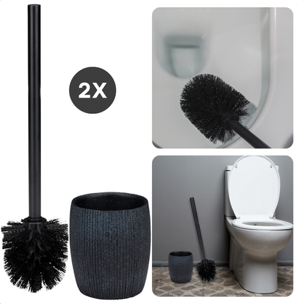 Cheqo® Toiletborstel Set - WC Borstel Set - Toilet Borstel met Houder - Mat Zwart - Kunststof - Met Houder - Modern Design