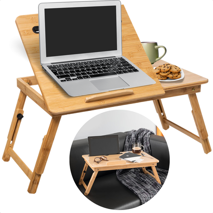 Cheqo® Bamboe Laptoptafel - Ontbijt op Bed - Bedtafel - Laptopstandaard - Laptop Tafel - Verstelbaar & Ergonomisch - Ideaal voor Bed & Bank - Opvouwbaar Design