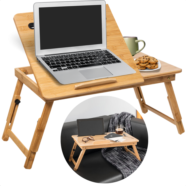 Cheqo® Bamboe Laptoptafel - Ontbijt op Bed - Bedtafel - Laptopstandaard - Laptop Tafel - Verstelbaar & Ergonomisch - Ideaal voor Bed & Bank - Opvouwbaar Design
