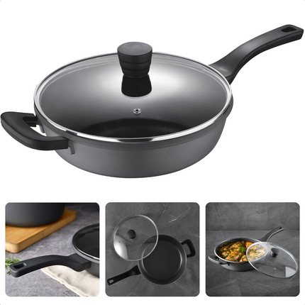 Cheqo® Inductie Diepe Koekenpan met Deksel - Aluminium Non-Stick - Hapjespan - Voor Alle Warmtebronnen - ø28 cm - 3.9L