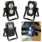 Cheqo® Compacte LED Werklamp - Helder Licht - Uitklapbaar Standaard - 600 Lumen - 5 uur Brandtijd - 10W - 3 Lichtinstellingen - Anti-Slip - Bouwlamp - Op Batterijen - Breedstraler - Waterbestendig - Duurzaam Bouwlampen