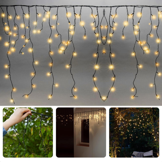 Cheqo® IJspegel Verlichting - 360 LED's - 12m - Warm Wit - 8 Lichtfuncties - Binnen & Buiten - Lichtgordijn - Kerstverlichting - Sfeerverlichting - Ijspegelverlichting - LED Gordijn - lichtgordijnen