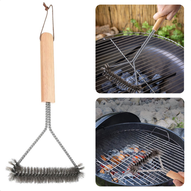 Cheqo® BBQ Borstel - Barbecue Borstel - Schoonmaakborstel - Schraper - Roestvrijstaal & Hout - 30x14 cm - Grill Reiniging