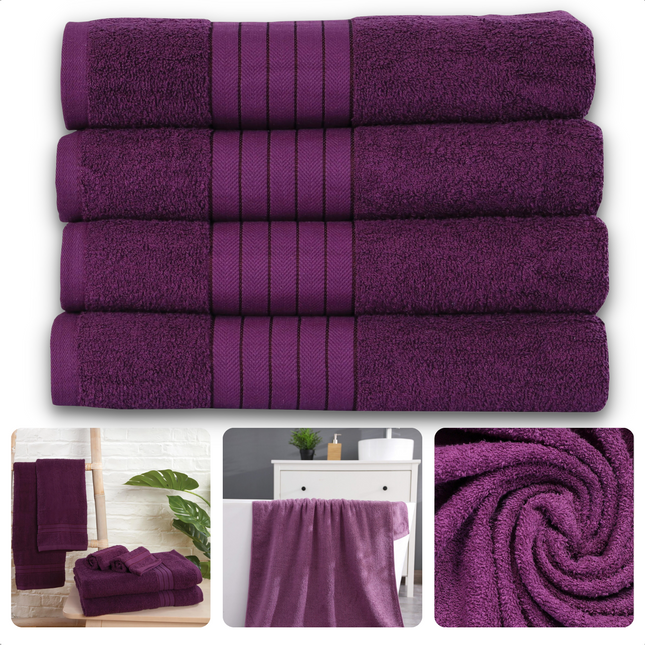 Cheqo® Handdoeken Set - Set van 4 Stuks - Bordeaux - 50 x 100 cm - 100% Katoen - 500 gr/m2 - Handdoek - Hotel Kwaliteit - Handdoek Badkamer - Zware Kwaliteit - Luxe Uitvoering - Extra Zacht & Stevig - Handdoekenset - Badhanddoeken Handdoeken