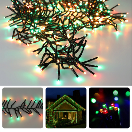 Cheqo® Kerstverlichting - Kerstboomverlichting - Kerstlampjes - 192 LED - 1.4M - Voor Binnen en Buiten - Timer - 3 Kleuren - 8 Lichtfuncties - Op Batterijen - Clusterverlichting - Sfeerverlichting - Feestverlichting - Rood - Groen Kerstboomverlichting