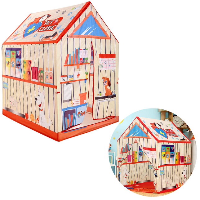 Cheqo® Kinderspeeltent Dierenarts - Speeltent - Speelhuisje - 95x72cm - Dierenkliniek - Polyester