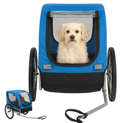 Cheqo® Hondenfietskar Opvouwbaar – Fietskar voor Honden tot 40 Kilo – Inklapbare Fietskar met Regenhoes & Gaasvensters – Stalen Frame – Snelkoppeling – Reflectoren – Comfortabele Hondenkar voor Bos & Strand