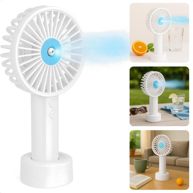 Cheqo® Draagbare Handventilator - Draagbare Mini Ventilator - Mini Fan Oplaadbaar - Kleine Ventilator - Tafelventilator - Nevelfunctie - Compact Design