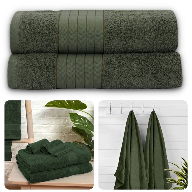 Cheqo® Handdoeken Set - Set van 2 Stuks - Groen - 70 x 140 cm - 100% Katoen - 500 gr/m2 - Handdoek - Hotel Kwaliteit - Handdoek Badkamer - Zware Kwaliteit - Luxe Uitvoering - Extra Zacht & Stevig - Handdoekenset - Badhanddoeken Handdoeken