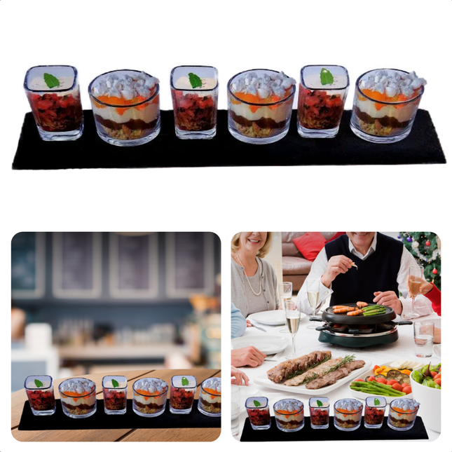 Cheqo Tapasplank Set with 6 Glasses on Slate Board for Serving Appetizers and Drinks