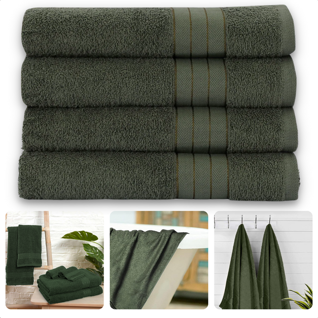 Cheqo® Handdoeken Set - Set van 4 Stuks - Groen - 50 x 100 cm - 100% Katoen - 500 gr/m2 - Handdoek - Hotel Kwaliteit - Handdoek Badkamer - Zware Kwaliteit - Luxe Uitvoering - Extra Zacht & Stevig - Handdoekenset - Badhanddoeken Handdoeken