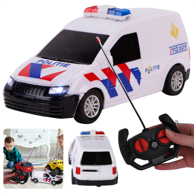 Cheqo® RC Politieauto Met Licht - Politie Auto Speelgoed - Politie Speelgoed met Licht en Geluid - Speelgoedauto met Afstandsbediening- Interactief Kinderspeelgoed