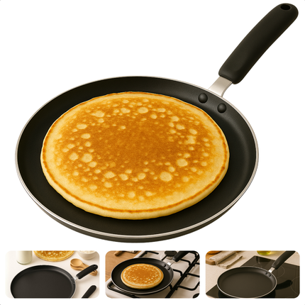 Cheqo® Pannenkoekenpan 24 cm - Pannenkoekpan PFAS Vrij - Crepe Pan - Koekenpan voor Pannenkoeken - Keramische Anti-aanbaklaag - Ook voor Inductie - Zwart