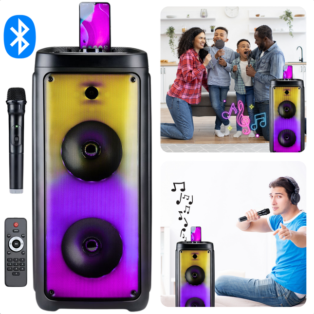 Cheqo® Draadloze Bluetooth Speaker - Karaokeset met Microfoon - Feestverlichting - Partybox - Party Speaker