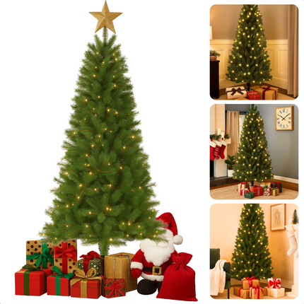 Cheqo® Kunstkerstboom met Verlichting - LED Kerstboom - Kunst Kerstboom - Groene Kunstkerstboom - Kerstboom met LED Lampjes - Verstelbare Takken - Onderhoudsvriendelijke Kerstboom - Ingebouwde Verlichting - Kunststof Kerstboom