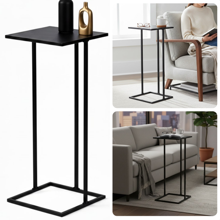 Cheqo® Bijzettafel - Zwarte Bijzettafel - Sidetable - Zwarte Sidetable - Banktafel - Zwarte Banktafel - Eindtafel - Nachtkastje - Zwart Nachtkastje - Bedtafel - Laptoptafel - Laptoptafel Voor Bank - Plantentafel - Plantenstandaard - Zuil Tafel