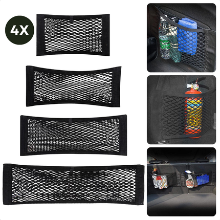 Cheqo® Bagagenet Auto Set - Kofferbaknet - Kofferbak Organizer - Elastisch Opbergnet - 4 Stuks - Verschillende Maten - Handige Auto Organizer