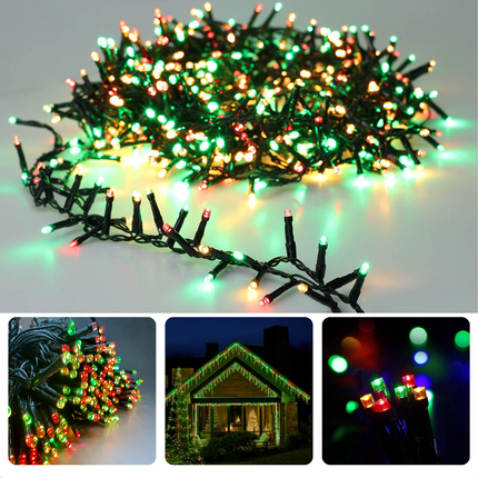 Cheqo® Kerstverlichting - Kerstboomverlichting - Kerstlampjes - 180 LED - 13,5M - Voor Binnen en Buiten - Timer - 3 Kleuren - 8 Lichtfuncties - Lang Snoer - Gekleurde Kerstverlichting - Sfeerverlichting - Feestverlichting - Rood - Groen - Extra Warm Wit Kerstboomverlichting