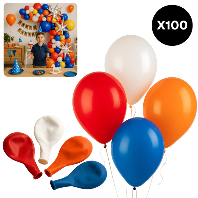 Cheqo® Ballonnen Rood Wit Blauw Oranje - 100 Stuks Ballonnen - Feestballonnen - Ballonnen - Vrolijke Ballonnen - Speelballonnen - Feestdecoratie EK WK Koningsdag - Kleurrijke Ballonnen - Ballonnen Voor Feestjes - Ballonnen Nederland