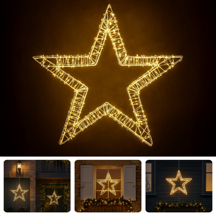 Cheqo® LED Kerstster - Kerstverlichting - Warm Wit Licht - Kerst Ster - LED Ster - IP44 - Timerfunctie Verlichting - Raamdecoratie Ster - Tuinverlichting Ster - 1200 LED-Lampjes - Witte Metalen Ster - Kerstlampjes Buiten - Kerstfiguur