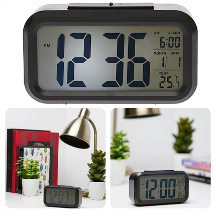 Cheqo® Digitale Wekker Zwart - Digitale Klok met Grote Cijfers - Reiswekker - LED Wekker - Alarmklok - Snooze Functie - ABS Materiaal - Zwart