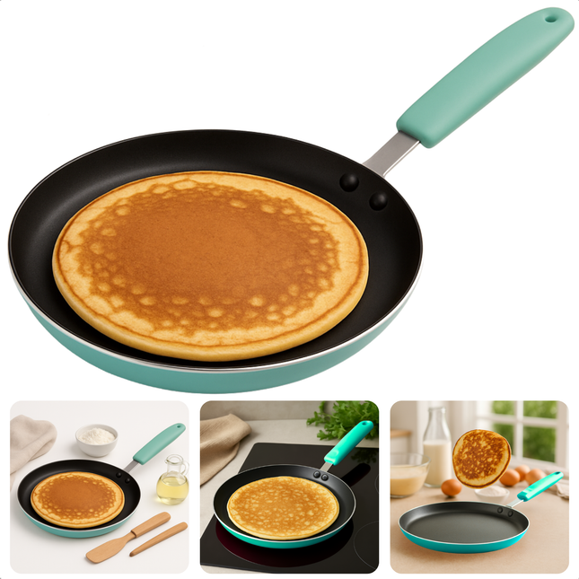 Cheqo® Pannenkoekenpan 24 cm - Koekenpan - Pan - Pan voor Pannenkoeken - PFAS Vrij - Keramisch - Inductie Geschikt - Aluminium