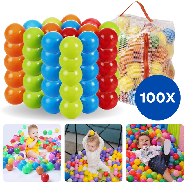 Cheqo® Ballenbak Ballen 6 cm - Ballenbakballen - 100 Stuks in Tas - Kleurrijke Speelballen voor Kinderen - Kunststof