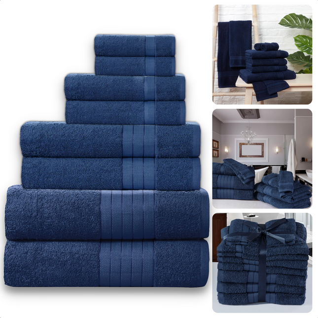 Cheqo® Handdoeken Set - Set van 8 Stuks - Blauw - Verschillende Maten - 100% Katoen - 500 gr/m2 - Handdoek - Hotel Kwaliteit - Handdoek Badkamer - Zware Kwaliteit - Luxe Uitvoering - Extra Zacht & Stevig - Handdoekenset - Badhanddoeken Handdoeken