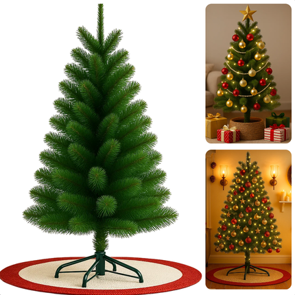 Cheqo® Kunstkerstboom - Zilverspar Uiterlijk - 120 cm Kerstboom - 280 Takken - Metalen Voet - Stabiele Kerstboom - Duurzame Kerstboom - Allergievrij - Onderhoudsvriendelijk - Compacte Kerstboom - Kindvriendelijke Hoogte - Eenvoudig Op Te Zetten
