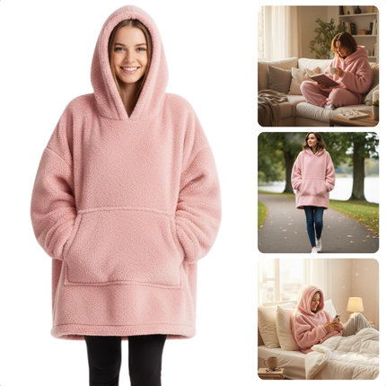 Cheqo® Hoodie Voor Vrouwen - Roze Hoodie - Oversized Hoodie - Teddy Polyester - One Size - Hoodie Deken - Roze Kleur - Comfortabele Hoodie - Casual Dameskleding - Warme Hoodie - Dames Hoodie - Trendy Damesmode - Oodie - Plaid