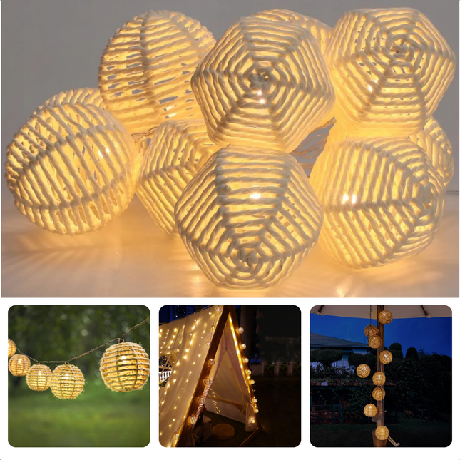 Cheqo sfeervolle lampionnen lichtsnoer voor buiten, decoratieve tuinverlichting met warme ambiance, op batterijen met timer.