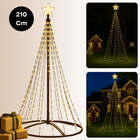 Cheqo® Kerstboom Vlaggenmast - LED Kerstboom voor Buiten  - Vlaggenmast Verlichting - Warm Wit Licht - Buiten Kerstboom - Zwart Frame - Afstandsbediening - 210 cm Hoogte - IP44 Adapter - Geschikt Voor Buiten