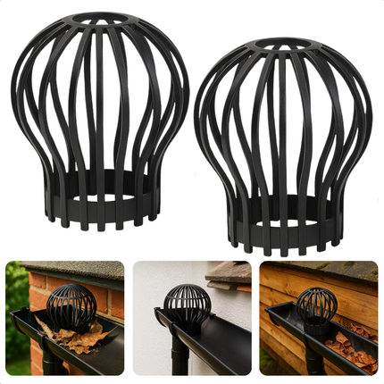 Cheqo® Dakgootbeschermer - Bladvanger - Tegen Bladeren In Dakgoot - Set Van 2 Stuks - Boldraadrooster - Bladfilter Dakgoten - Regenpijp Filter - Anti Verstopping - Eenvoudig In Gebruik - Regenpijp Beschermer - 12 cm diameter