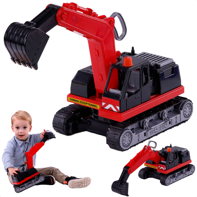 Cheqo® Speelgoed Graafmachine - Graaf Machine - Kraan Rood/Zwart - Draaibaar & Bestuurbaar - Ideaal voor Kinderen