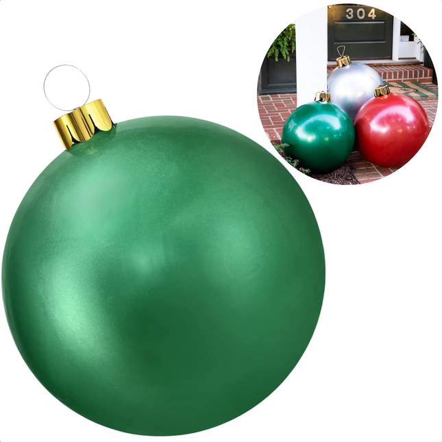 Cheqo® Opblaasbare XL Kerstbal 65 cm - Grote Groene Kerstdecoratie - Perfect voor Buiten