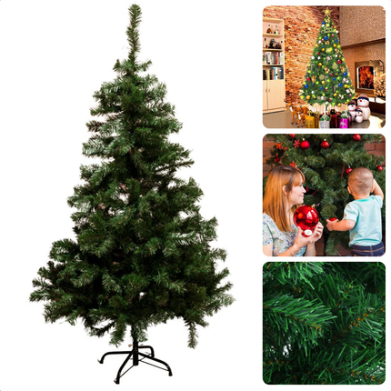 Cheqo® Kunstkerstboom Zilverspar - Kerstboom 150 cm - Veel Toppen - Duurzaam - Kunststof Voet