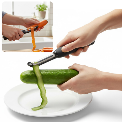 Cheqo® Dunschiller - Aardappelschiller - Groenteschiller - Fruitschiller - Schiller - Dunschiller met Beschermkap - Dunschiller met Aardappeloog - Linkshandige Dunschiller
