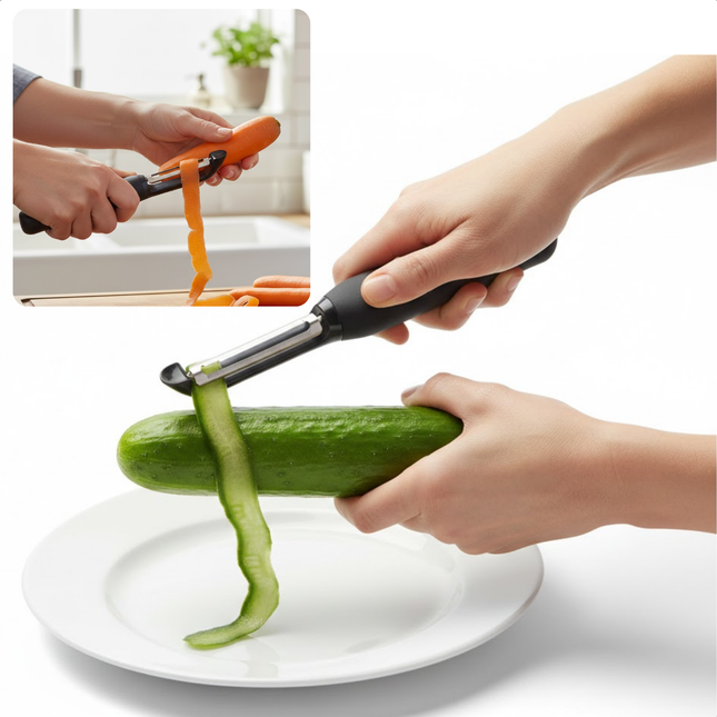 Cheqo® Dunschiller - Aardappelschiller - Groenteschiller - Fruitschiller - Schiller - Dunschiller met Beschermkap - Dunschiller met Aardappeloog - Linkshandige Dunschiller