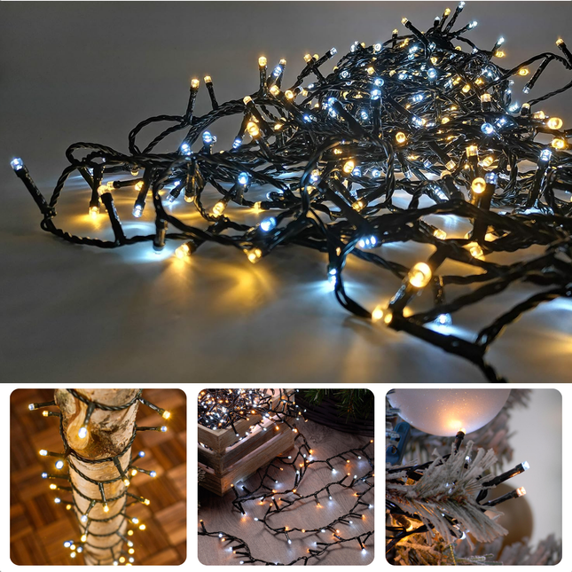 Cheqo® Kerstverlichting - Kerstboomverlichting - Kerstlampjes - Microcluster - 400 LED Warm Wit - 8m Buiten - Timerfunctie - Waterdicht