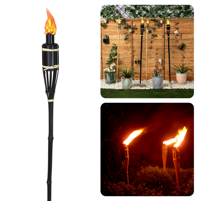 Cheqo® Bamboe Fakkel 60 cm - Tuinfakkel - Zwarte Tuinverlichting - Metalen Lantaarn Buiten