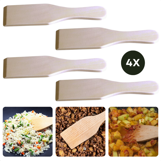 Cheqo® Houten Gourmet Spatels Set - Raclette Spatels - Raclet Spatels - 4 Stuks - Hout -  Kleine Spateltjes voor Gourmetten - Duurzaam en Milieuvriendelijk
