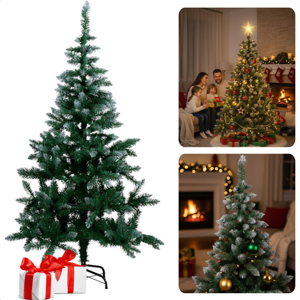 Cheqo® Kunstkerstboom 150 cm - 350 Takken - Sneeuw Kerstboom - Eenvoudige Montage - Herbruikbare Kerstboom - Duurzame Materialen - Flexibele Takken - Compacte Kerstboom - Milieuvriendelijke Kerstboom - Kunstboom Voor Kerst - Snel Opzetten