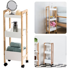 Cheqo® Bamboe Opbergtrolley - Trolley voor Keuken of Badkamer - Verrijdbaar Keukenrek met 3 Etages & Wielen - Badkamer Kast